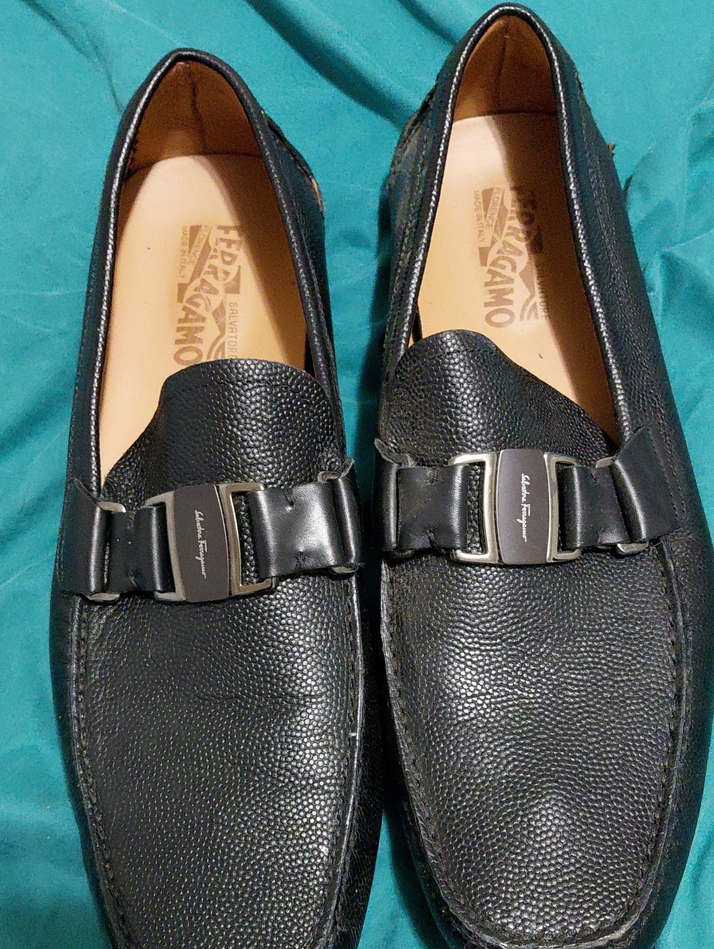 Salvatore Ferragamo Black Pebble Leather Bit Loafers